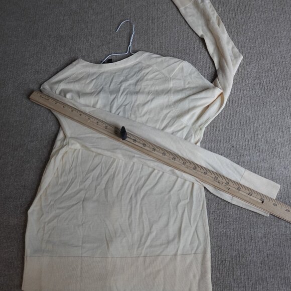 Theory Womens Sweater Medium Beige Solid V Cardigan 100% Wool Preen - Picture 8 of 9